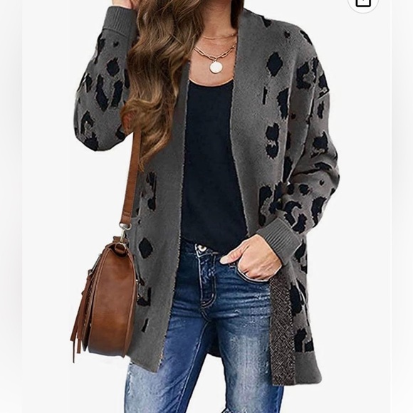 ZESICA Animal Print Open Cardigan with pockets Medium - Picture 1 of 5
